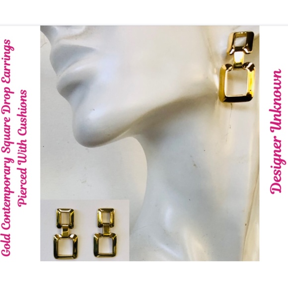 Unknown Jewelry - New Contemporary Gold Square Pierced Earrings